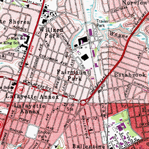 Topographic Map of Fairmount Park, VA