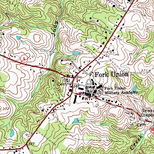 Topographic Map of Fork Union, VA