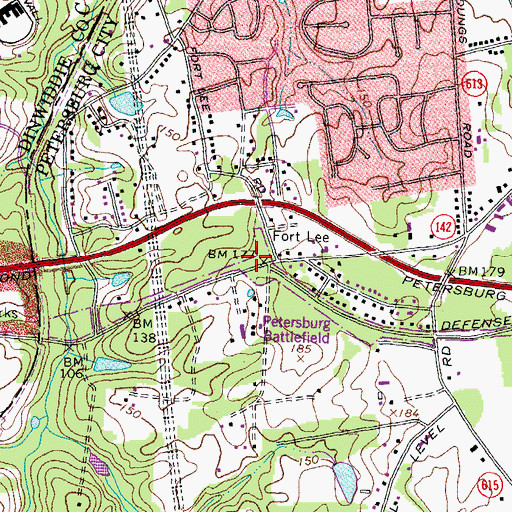Topographic Map of Fort Lee (historical), VA