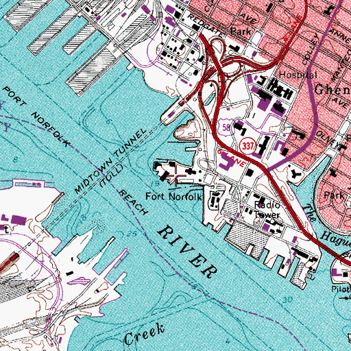 Topographic Map of Fort Norfolk (historical), VA