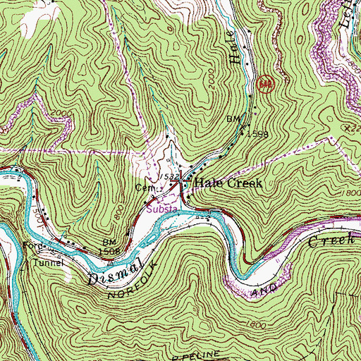 Topographic Map of Hale Creek, VA