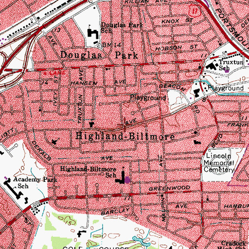 Topographic Map of Highland-Biltmore, VA