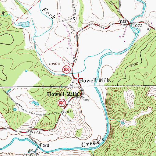 Topographic Map of Howell Mills, VA