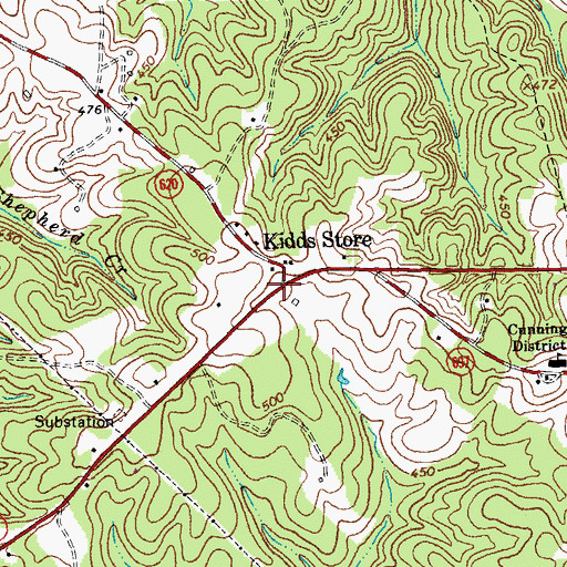 Topographic Map of Kidds Store, VA