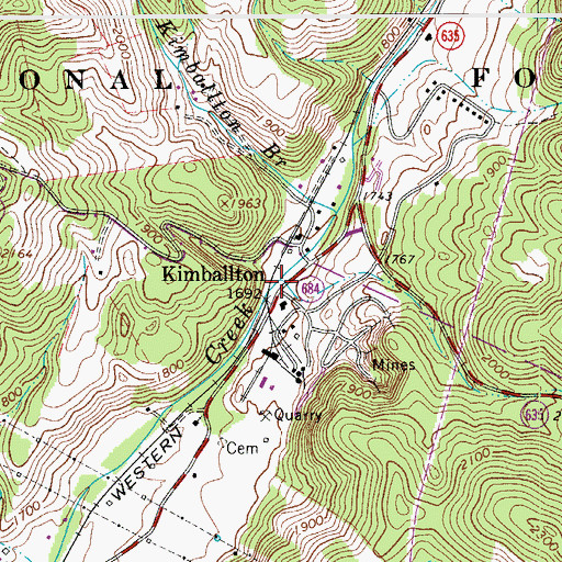 Topographic Map of Kimballton, VA
