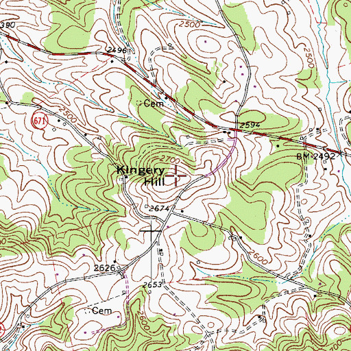Topographic Map of Kingery Hill, VA