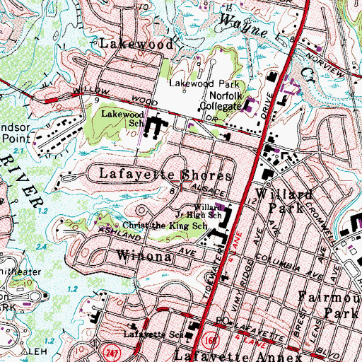 Topographic Map of Lafayette Shores, VA