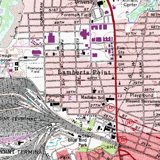 Topographic Map of Lamberts Point, VA