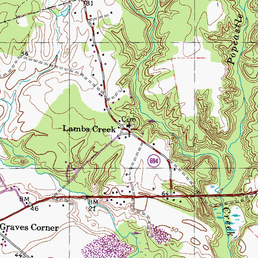 Topographic Map of Lambs Creek, VA