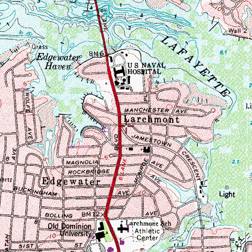 Topographic Map of Larchmont, VA
