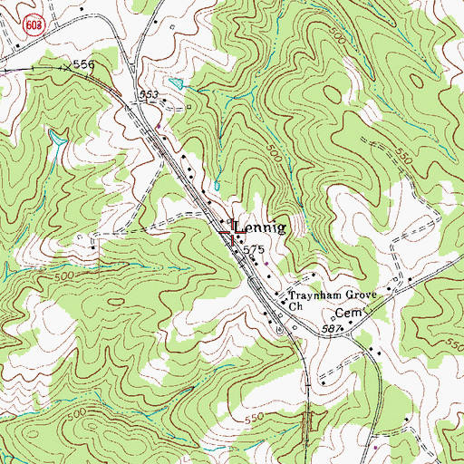 Topographic Map of Lennig, VA