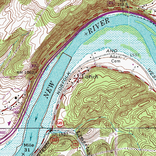 Topographic Map of Lurich, VA