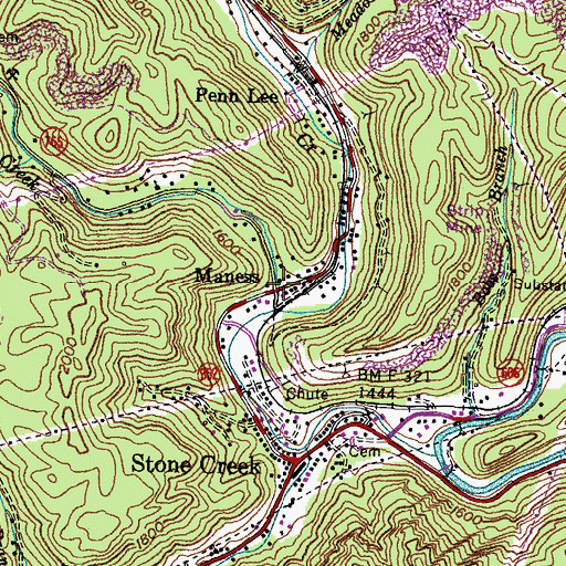 Topographic Map of Maness, VA