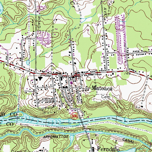 Topographic Map of Matoaca, VA
