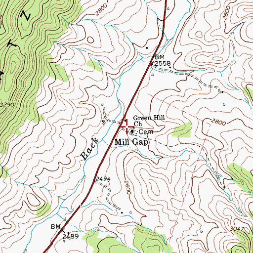 Topographic Map of Mill Gap, VA