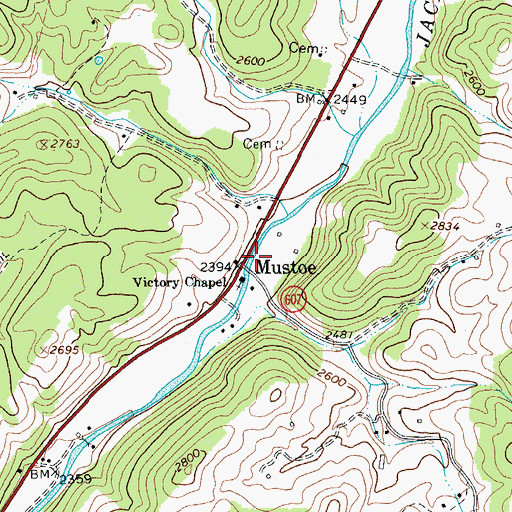Topographic Map of Mustoe, VA