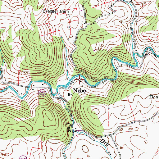 Topographic Map of Nebo, VA