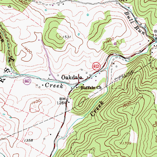 Topographic Map of Oakdale, VA