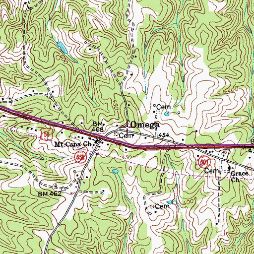 Topographic Map of Omega, VA