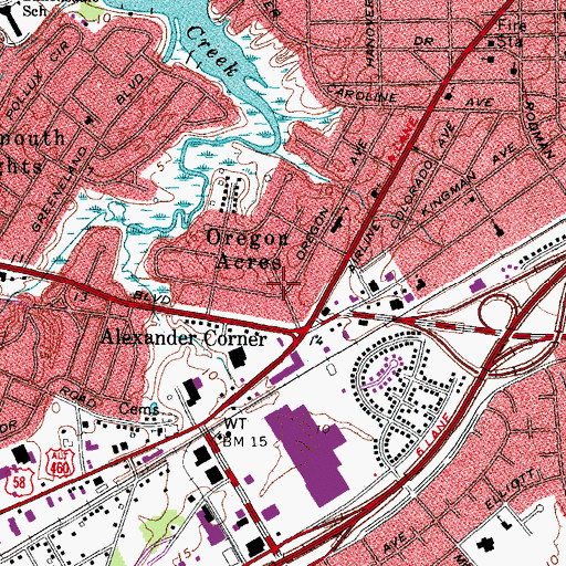Topographic Map of Oregon Acres, VA