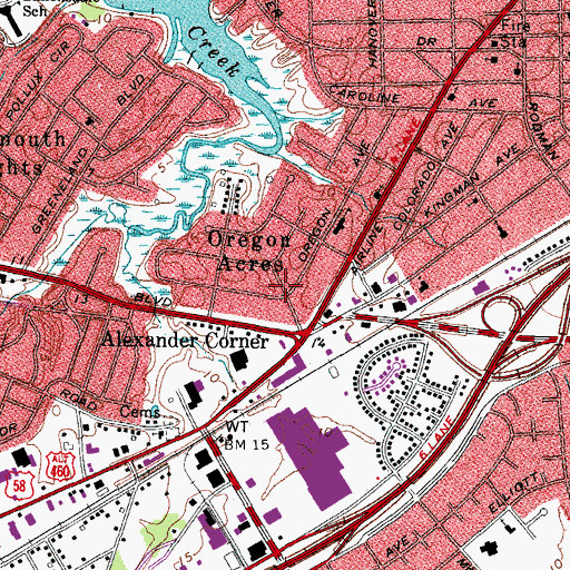 Topographic Map of Oregon Acres, VA