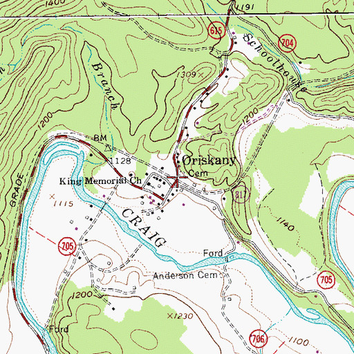 Topographic Map of Oriskany, VA