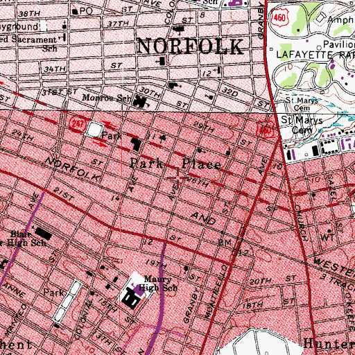 Topographic Map of Park Place, VA