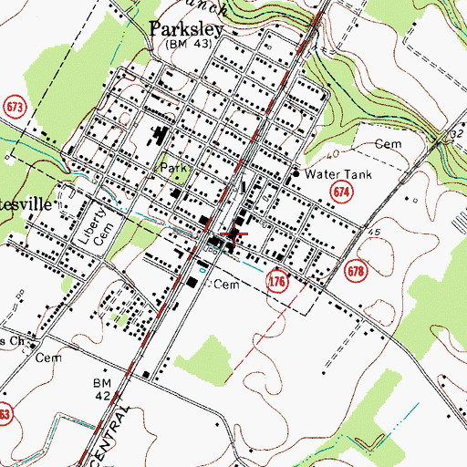 Topographic Map of Parksley, VA