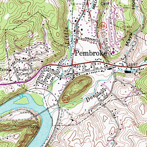 Topographic Map of Pembroke, VA