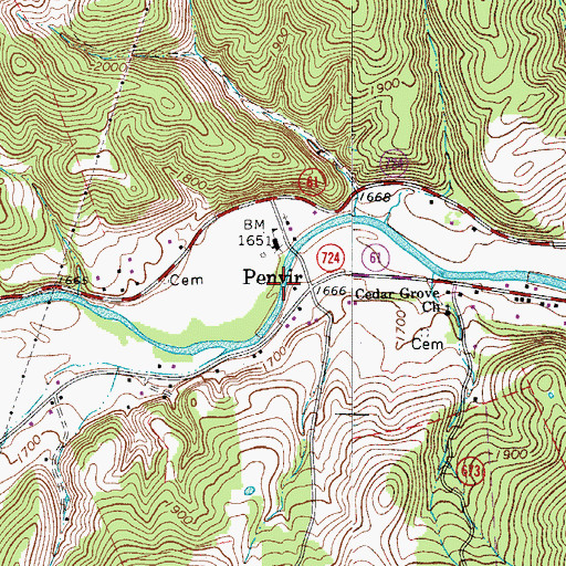 Topographic Map of Penvir, VA