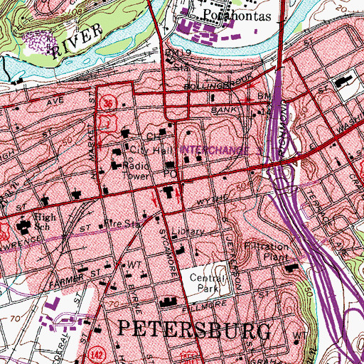Topographic Map of Petersburg, VA