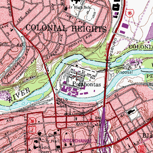 Topographic Map of Pocahontas, VA