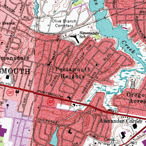 Topographic Map of Portsmouth Heights, VA