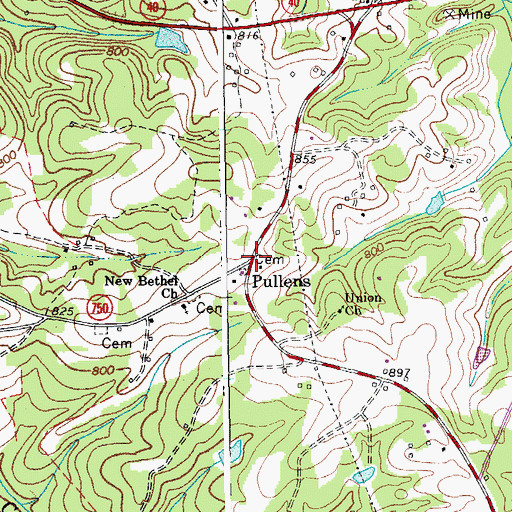 Topographic Map of Pullens, VA