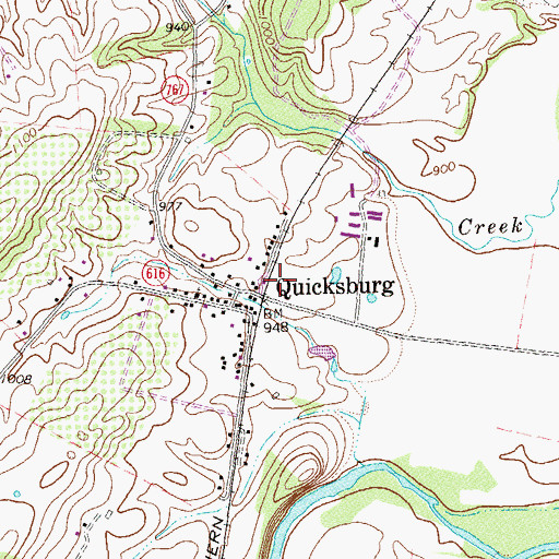 Topographic Map of Quicksburg, VA