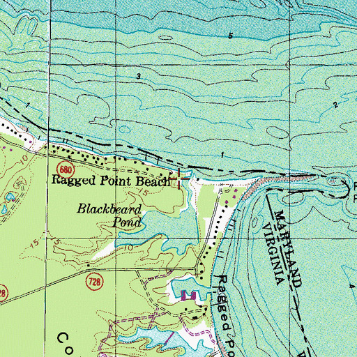 Topographic Map of Ragged Point Beach, VA