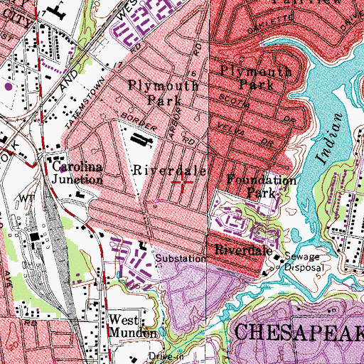 Topographic Map of Riverdale, VA