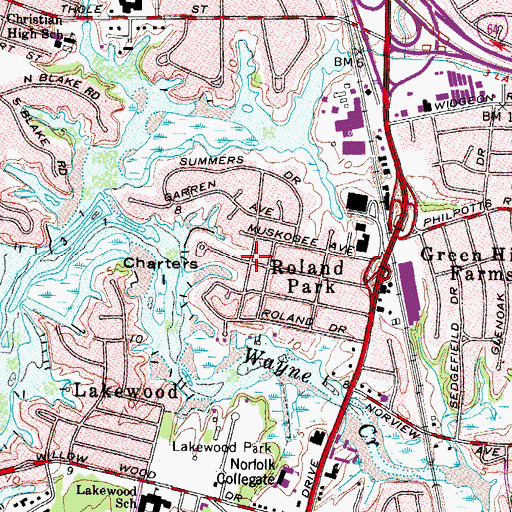 Topographic Map of Roland Park, VA