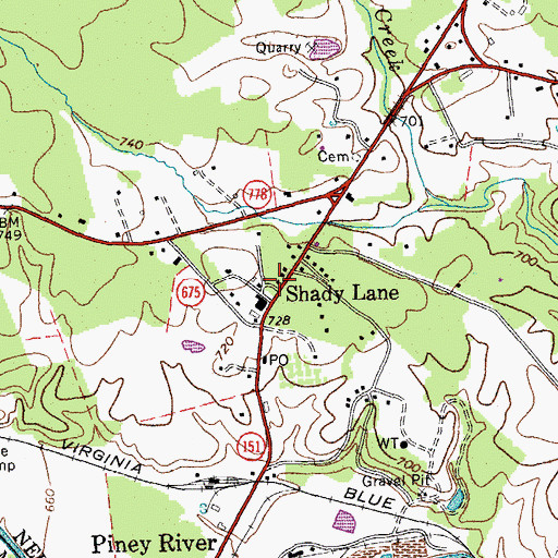 Topographic Map of Shady Lane, VA