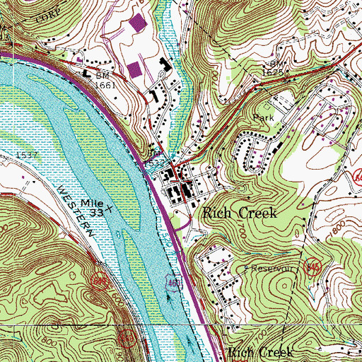Topographic Map of Rich Creek, VA