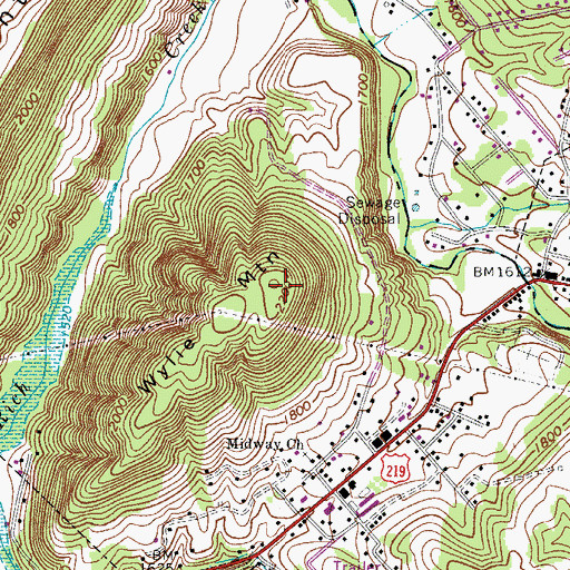 Topographic Map of Wylie Mountain, VA