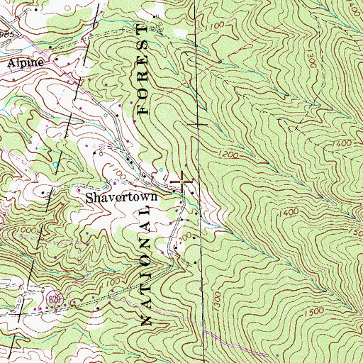 Topographic Map of Shavertown, VA