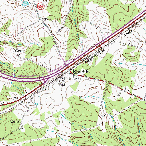 Topographic Map of Shields, VA
