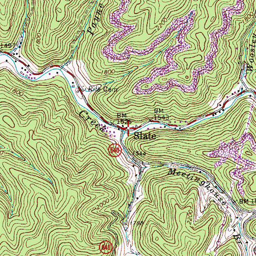 Topographic Map of Slate, VA