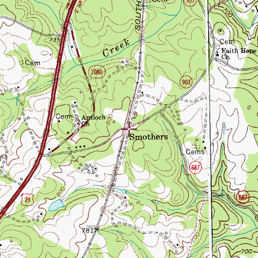 Topographic Map of Smothers, VA
