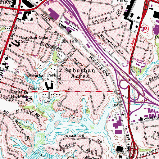 Topographic Map of Suburban Acres, VA