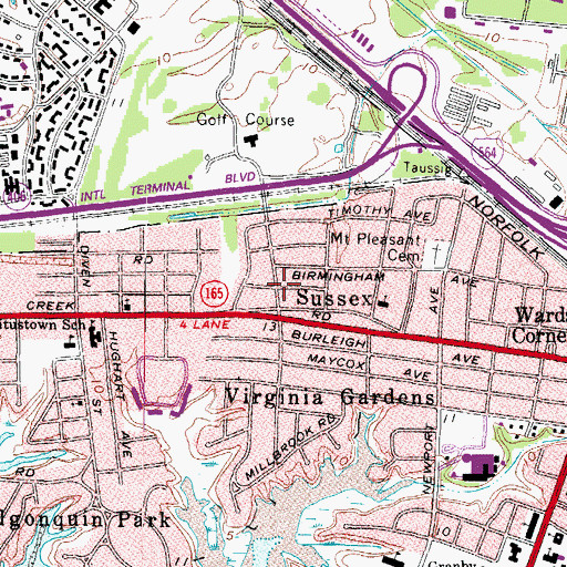 Topographic Map of Sussex, VA