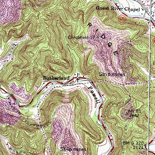 Topographic Map of Sutherland, VA