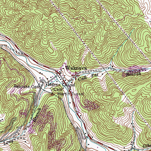 Topographic Map of Wakenva, VA