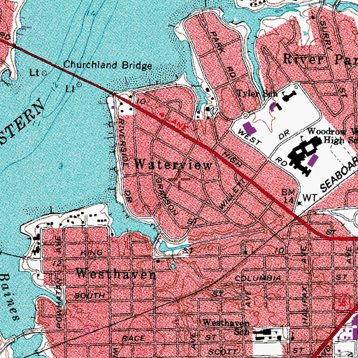 Topographic Map of Waterview, VA